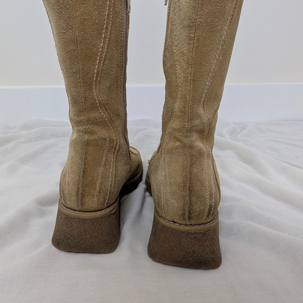 Suede Boots Wedges Calf Height Size 7.5 Square Toe - Picture 7 of 14